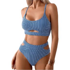 SOLY HUX Women's Cut Out High Waisted Bikini Sets Textured Bathing Suit Two Piece Swimsuit
