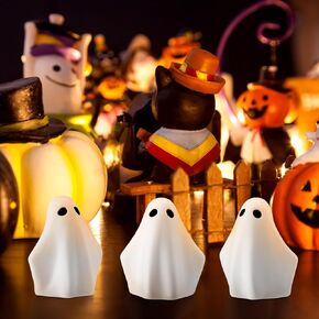 3 Pcs Halloween Ghost Ceramic Decor Mini Ghost Statue Small Spooky Ghost Figurines Cute Ghost Sculpture for Halloween Table Centerpieces Tiered Tray Home Shelf Mantel Decorations