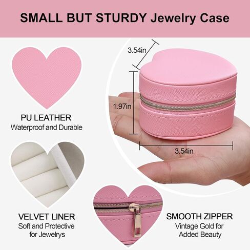 4Pcs Heart-Shaped Small Jewelry Box Travel Jewelry Case Girls Mini Jewelry Box for Rings Earrings Necklaces Organizing Portable PU Leather Jewerly Organizer for Women in Saudi Arabia