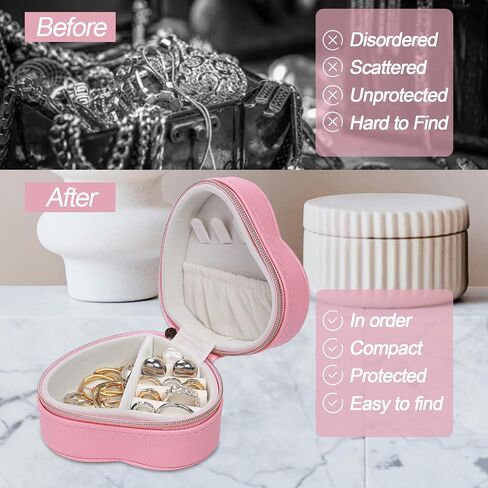 4Pcs Heart-Shaped Small Jewelry Box Travel Jewelry Case Girls Mini Jewelry Box for Rings Earrings Necklaces Organizing Portable PU Leather Jewerly Organizer for Women in Saudi Arabia
