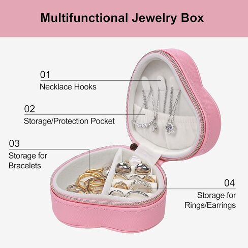 4Pcs Heart-Shaped Small Jewelry Box Travel Jewelry Case Girls Mini Jewelry Box for Rings Earrings Necklaces Organizing Portable PU Leather Jewerly Organizer for Women in Saudi Arabia