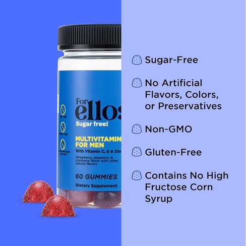 OH MY VIT! for Ellos Men’s Multivitamin Gummy with Vitamins C, E, and Zinc, Sugar Free Berry Flavor, 60 Count in Saudi Arabia