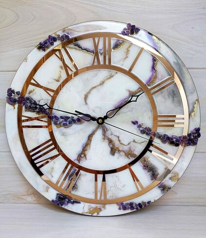 11.81 Inch (30cm) Gold Elegant Clock Face for Resin, Crafts, DIY, Round Mirror Clock Dial Plate with Roman Numerals, Resin Accessories in Saudi Arabia