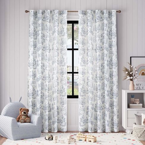 Vangao Linen Curtains Farmhouse Blue Curtain 84 Inches Long for Bedroom French Country Toile Back Tab Drapes Animal Printed Light Filtering Kids Window Treatment Curtains Set, 2 Panels in Saudi Arabia