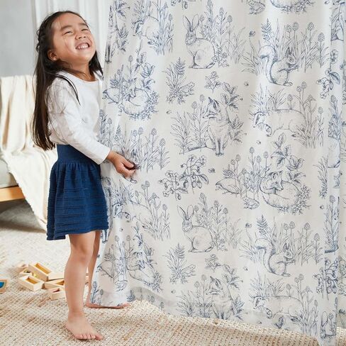 Vangao Linen Curtains Farmhouse Blue Curtain 84 Inches Long for Bedroom French Country Toile Back Tab Drapes Animal Printed Light Filtering Kids Window Treatment Curtains Set, 2 Panels in Saudi Arabia