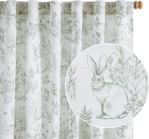 Vangao Linen Curtains Farmhouse Blue Curtain 84 Inches Long for Bedroom French Country Toile Back Tab Drapes Animal Printed Light Filtering Kids Window Treatment Curtains Set, 2 Panels in Saudi Arabia