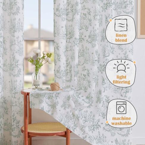 Vangao Linen Curtains Farmhouse Blue Curtain 84 Inches Long for Bedroom French Country Toile Back Tab Drapes Animal Printed Light Filtering Kids Window Treatment Curtains Set, 2 Panels in Saudi Arabia