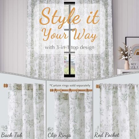Vangao Linen Curtains Farmhouse Blue Curtain 84 Inches Long for Bedroom French Country Toile Back Tab Drapes Animal Printed Light Filtering Kids Window Treatment Curtains Set, 2 Panels in Saudi Arabia