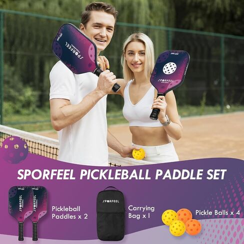 Pickleball Paddles, USAPA Approved Fiberglass Pickleball Paddle Sets, Indoor Outdoor Pickle Ball Sports Accessories, Pickle Ball Set for Men Women Beginners, Includes 4 Balls and 1 Bag in Saudi Arabia