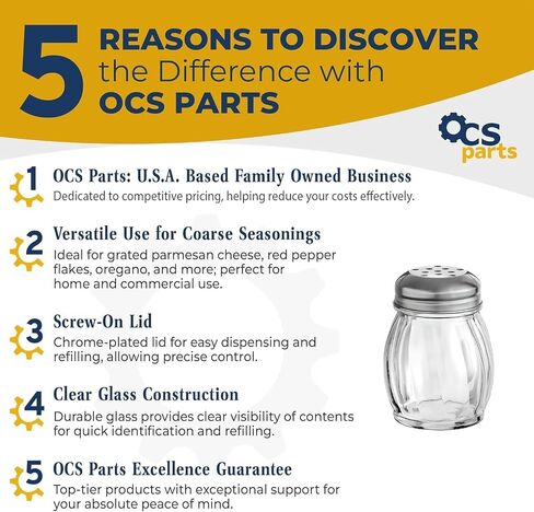أجزاء OCS هزازات زجاجية مقاس 3.5 بوصة مع أغطية مثقوبة مطلية بالكروم | 6 عبوات | الجبن المبشور والفلفل الحار والفلفل الأحمر للمطابخ المنزلية والوجبات الجاهزة والمطاعم وصالونات البيتزا in Saudi Arabia