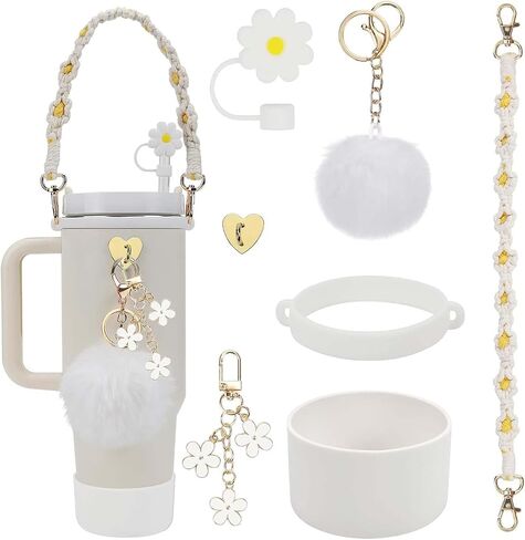 7Pcs Cup Accessories Set for Stanley Cup, Including Siliocne Cup Boot, Siliocne Straw Topper Cover Cap, Water Bottle Handle Strap, Stanley Keychain Charms for 30oz&40oz Stanley Cup in Saudi Arabia