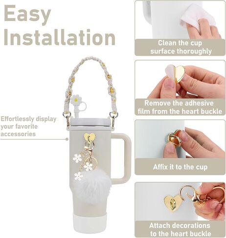 7Pcs Cup Accessories Set for Stanley Cup, Including Siliocne Cup Boot, Siliocne Straw Topper Cover Cap, Water Bottle Handle Strap, Stanley Keychain Charms for 30oz&40oz Stanley Cup in Saudi Arabia