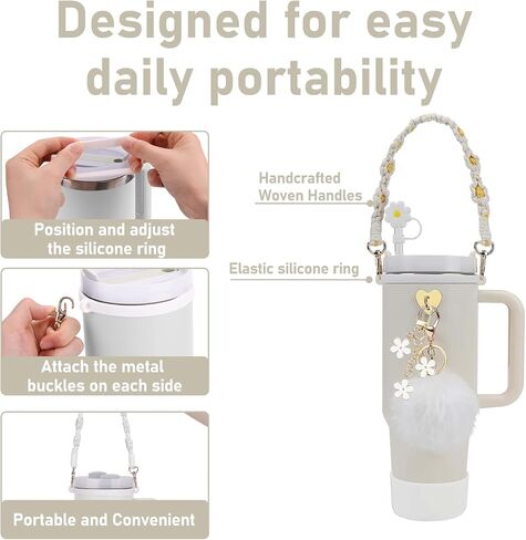 7Pcs Cup Accessories Set for Stanley Cup, Including Siliocne Cup Boot, Siliocne Straw Topper Cover Cap, Water Bottle Handle Strap, Stanley Keychain Charms for 30oz&40oz Stanley Cup in Saudi Arabia