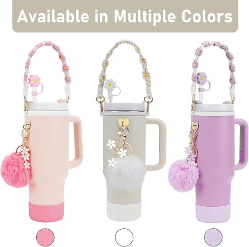 7Pcs Cup Accessories Set for Stanley Cup, Including Siliocne Cup Boot, Siliocne Straw Topper Cover Cap, Water Bottle Handle Strap, Stanley Keychain Charms for 30oz&40oz Stanley Cup in Saudi Arabia
