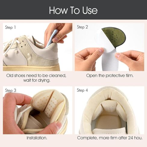 Heel Pads for Shoes Too Big, 4Pcs Mesh Adhesive Heel Grips Inserts for Boots, Loose Shoes, Reusable Heel Heel Cushion Pads for Women Men, Anti Blister Shoe Liners Heel Protectors(Black&Nude) in Saudi Arabia