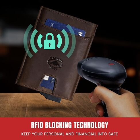 محفظة معدنية منبثقة لوضع التخفي - محفظة أمامية رفيعة تحجب تقنية RFID للرجال - محفظة رجالية من جلد نابا مع 8 حاملات بطاقات، وحامل بطاقات الهوية مع نافذة شفافة وجيب للفواتير - (أسود) in Kuwait