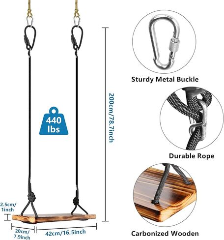 Wooden Tree Swing, Micsci Carbonized Hanging Wooden Swing Seat Waterproof Wood Tree Swings with Adjustable Rope, 500lbs Load for Adults,Children,Kids, Indoor,Outdoor,Garden,Backyard (22x10x1.0 inch) in Kuwait