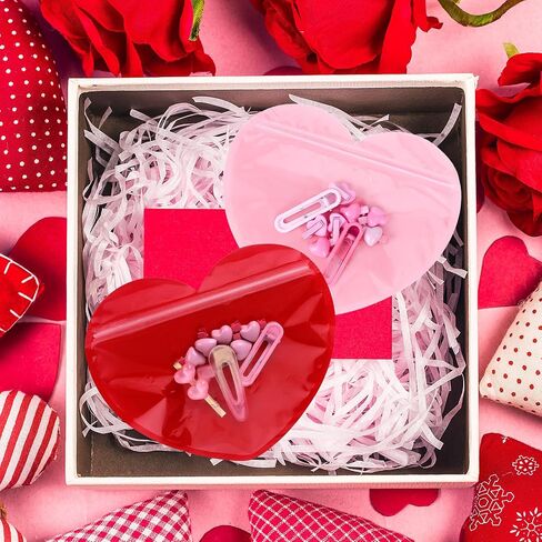 JarThenaAMCS 100Pcs Heart-Shaped Gift Bags Red Pink Clear Resealable Baggies Cute Pouch Jewelry Bags for Valentine's Day Gift Wrap Earring Necklace Sample Hairpins Hairband in Saudi Arabia