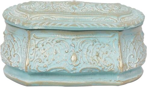 صندوق خواتم عتيقة أقراط عتيقة منظم حلية على طراز الفن الحديث صندوق تخزين مستطيل مزخرف مرسومة يدويًا مع غطاء زهور منقوش محيطي هدية فريدة للعائلة (أخضر) in Kuwait