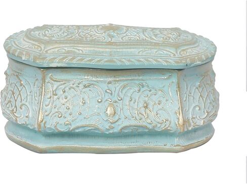 صندوق خواتم عتيقة أقراط عتيقة منظم حلية على طراز الفن الحديث صندوق تخزين مستطيل مزخرف مرسومة يدويًا مع غطاء زهور منقوش محيطي هدية فريدة للعائلة (أخضر) in Kuwait