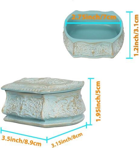 صندوق خواتم عتيقة أقراط عتيقة منظم حلية على طراز الفن الحديث صندوق تخزين مستطيل مزخرف مرسومة يدويًا مع غطاء زهور منقوش محيطي هدية فريدة للعائلة (أخضر) in Kuwait