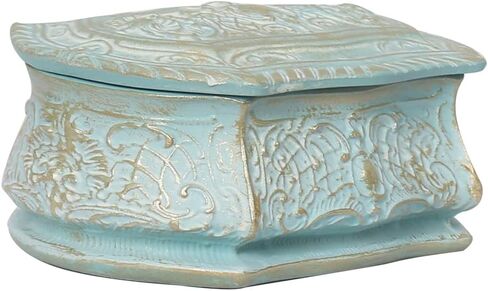 صندوق خواتم عتيقة أقراط عتيقة منظم حلية على طراز الفن الحديث صندوق تخزين مستطيل مزخرف مرسومة يدويًا مع غطاء زهور منقوش محيطي هدية فريدة للعائلة (أخضر) in Kuwait