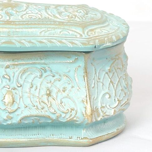 صندوق خواتم عتيقة أقراط عتيقة منظم حلية على طراز الفن الحديث صندوق تخزين مستطيل مزخرف مرسومة يدويًا مع غطاء زهور منقوش محيطي هدية فريدة للعائلة (أخضر) in Kuwait