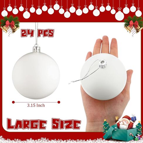 Christmas Large Blank White Ball Ornaments, 3.15 Inch DIY Christmas Balls for Kids White Ball Hanging Ornaments DIY Craft Activities for Christmas Tree Gift Box (Matte White, 24) in Saudi Arabia