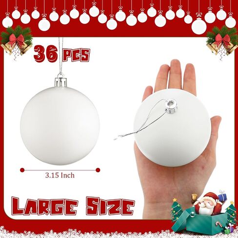 Christmas Large Blank White Ball Ornaments, 3.15 Inch DIY Christmas Balls for Kids White Ball Hanging Ornaments DIY Craft Activities for Christmas Tree Gift Box (Matte White, 24) in Saudi Arabia
