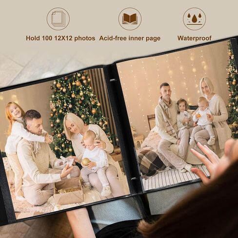 Lanpn Photo Album 12x12 100 Photos, Exquisite Linen Photo Book Sets, Each Album Holds 12 x 12 100 horizontal and vertical Pictures for Kids Boy Girls (Black) in Saudi Arabia