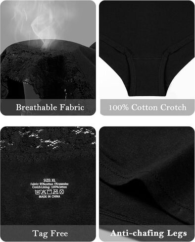 OLIKEME Womens High Waisted Underwear Cotton Bikini Panties Hispter No Show Soft Stretch Breathable Lace Panties 3 Pack in Kuwait