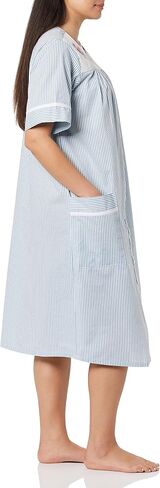 AmeriMark Women Calf-Length Snap Front Knit Duster House Coat Robe – Loose-Fitting Plush Bathrobe - Short Sleeve Bath Robe Teal in Kuwait