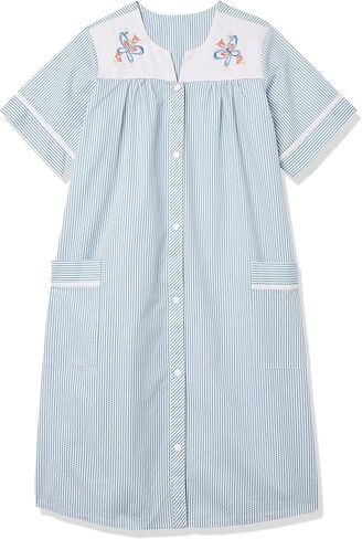 AmeriMark Women Calf-Length Snap Front Knit Duster House Coat Robe – Loose-Fitting Plush Bathrobe - Short Sleeve Bath Robe Teal in Kuwait