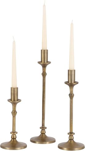 Kate and Laurel Lahari Vintage Three-Piece Taper Candle Holder Set, Set of 3, Antique Brass, Metal Cast Aluminum Candlestick Holders for Dining Table or Fireplace Mantel Display in Saudi Arabia