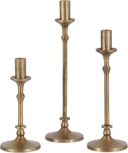 Kate and Laurel Lahari Vintage Three-Piece Taper Candle Holder Set, Set of 3, Antique Brass, Metal Cast Aluminum Candlestick Holders for Dining Table or Fireplace Mantel Display in Saudi Arabia