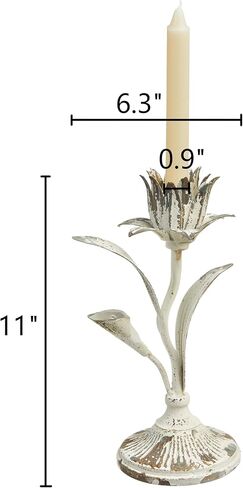 حامل شموع زهرة اللوتس الأبيض المتعثرة من SOFE، حاملات شموع مزرعة ريفية للشموع المدببة، حامل عصي الشموع الحديدية ديكور لغرفة المعيشة، غرفة الطعام، ديكور حامل شموع الموقد in Kuwait