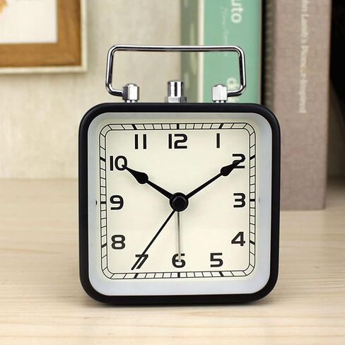 Battery Operated Alarm Clock with Square Metal Case, 3.6" Analog Quartz Small Clock with Snooze Non Ticking for Bedroom Desk Travel Kids in Saudi Arabia