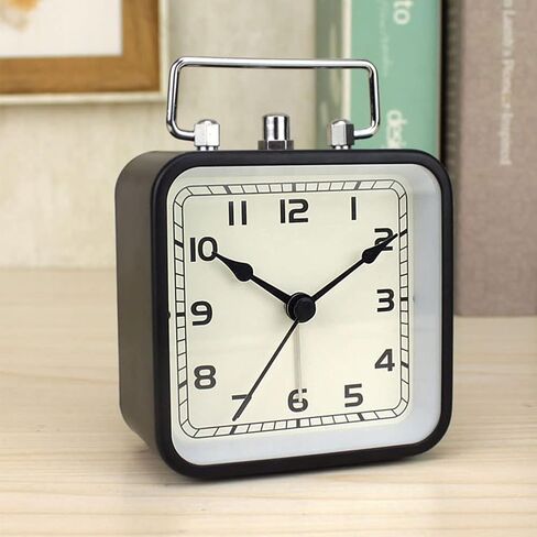Battery Operated Alarm Clock with Square Metal Case, 3.6" Analog Quartz Small Clock with Snooze Non Ticking for Bedroom Desk Travel Kids in Saudi Arabia