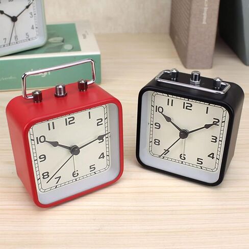 Battery Operated Alarm Clock with Square Metal Case, 3.6" Analog Quartz Small Clock with Snooze Non Ticking for Bedroom Desk Travel Kids in Saudi Arabia