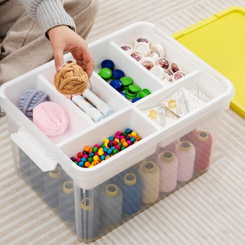 Citylife 17 QT Plastic Storage Box with Removable Tray Craft Organizers and Storage Clear Storage Container for Organizing Bead, Tool, Sewing, Playdoh, Grey in Saudi Arabia