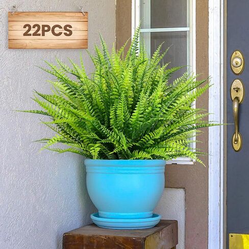 16PCS Artificial Ferns for Outdoors, UV Resistant Plastic Fake Ferns, Faux Boston Fern Greenery Plants for Indoor Outside Patio Front Porch Large Planter in Saudi Arabia