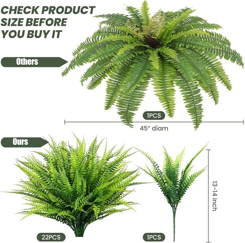 16PCS Artificial Ferns for Outdoors, UV Resistant Plastic Fake Ferns, Faux Boston Fern Greenery Plants for Indoor Outside Patio Front Porch Large Planter in Saudi Arabia
