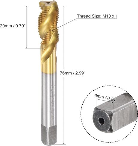 uxcell Spiral Flute Threading Tap M10 x 1.5, Metric HSS (High Speed Steel) Titanium Plated Machine Thread Screw Tap 3 Flutes Tapping Tool H2 Tolerance in Saudi Arabia