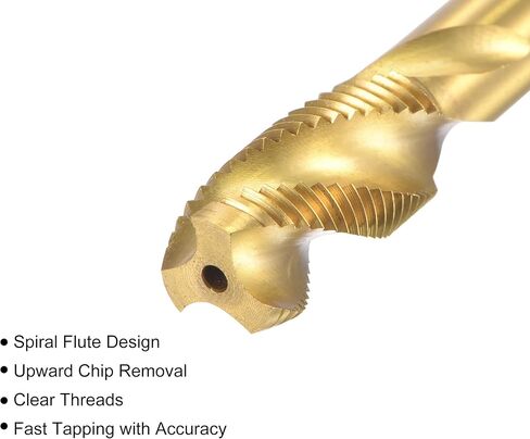 uxcell Spiral Flute Threading Tap M10 x 1.5, Metric HSS (High Speed Steel) Titanium Plated Machine Thread Screw Tap 3 Flutes Tapping Tool H2 Tolerance in Saudi Arabia