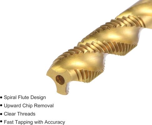 uxcell Spiral Flute Threading Tap M10 x 1.5, Metric HSS (High Speed Steel) Titanium Plated Machine Thread Screw Tap 3 Flutes Tapping Tool H2 Tolerance in Saudi Arabia