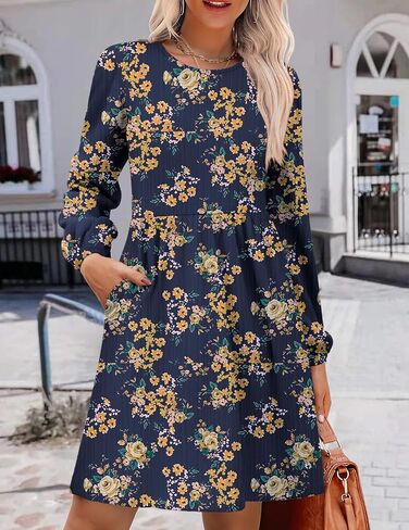 Zeagoo Women's Casual Knit Sweater Dress with Pockets Crew Neck Long Sleeve A-Line Dresses for Women 2024 Fall Dresses in Kuwait