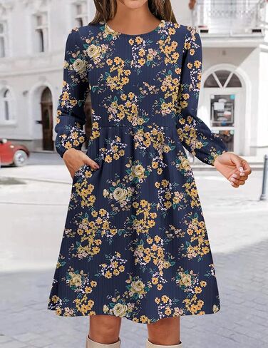 Zeagoo Women's Casual Knit Sweater Dress with Pockets Crew Neck Long Sleeve A-Line Dresses for Women 2024 Fall Dresses in Kuwait