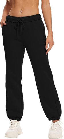 Women's High Waisted Sweatpants Fleece Fabric Workout Active Baggy Joggers Pants Yoga Lounge Pants 2024 Fall Fashion in Saudi Arabia