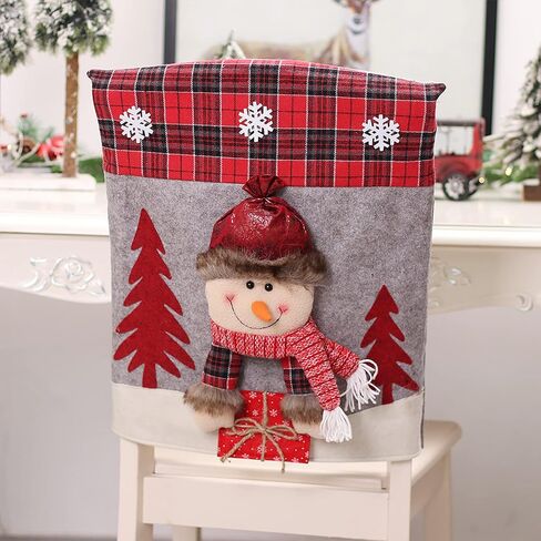 Christmas Chair Back Cover Set of 6 Santa Claus Snowman Elk Chair Covers Dining Chair Slipcovers for Kitchen Holiday Festival Party Home Decor in Saudi Arabia