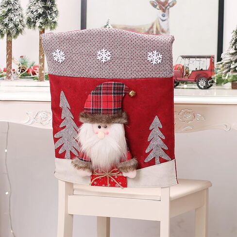 Christmas Chair Back Cover Set of 6 Santa Claus Snowman Elk Chair Covers Dining Chair Slipcovers for Kitchen Holiday Festival Party Home Decor in Saudi Arabia